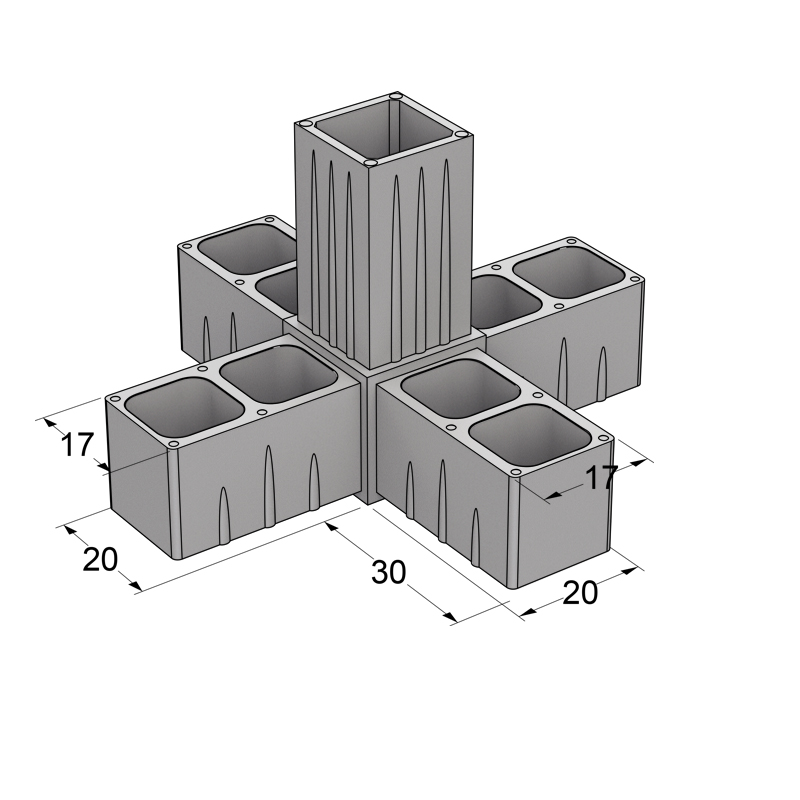 5 WAY CONNECTOR 20x20 / GRAY